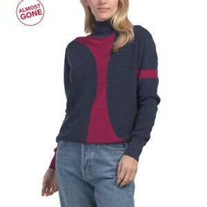 EDINBURGH KNITS DARK NAVY Pima Cotton Geo Mock Neck Sweater